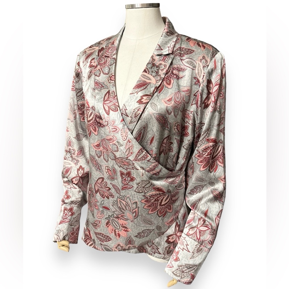 DUE PER DUE Pink & Grey Silk Paisley & Floral Print Blazer VINTAGE